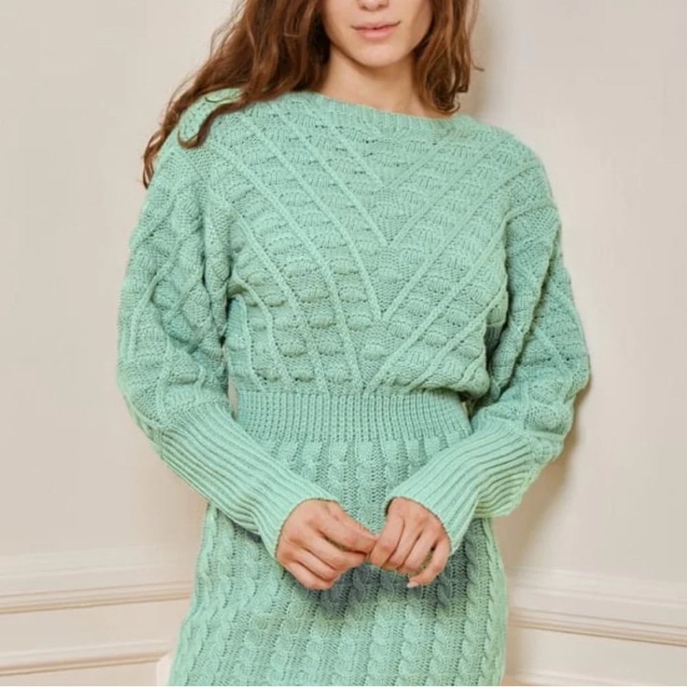 Lulu’s Mint Green Cable Knit Sweater